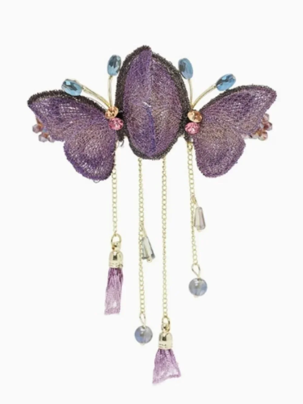 🦋Purple Embroidered Butterfly Tassel Hair Clip Vintage Barrette